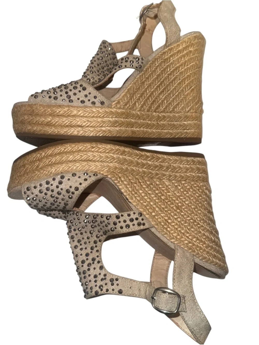 Aldo‎ Heels Women's 6.5 Beige/silver Wedge Jewels